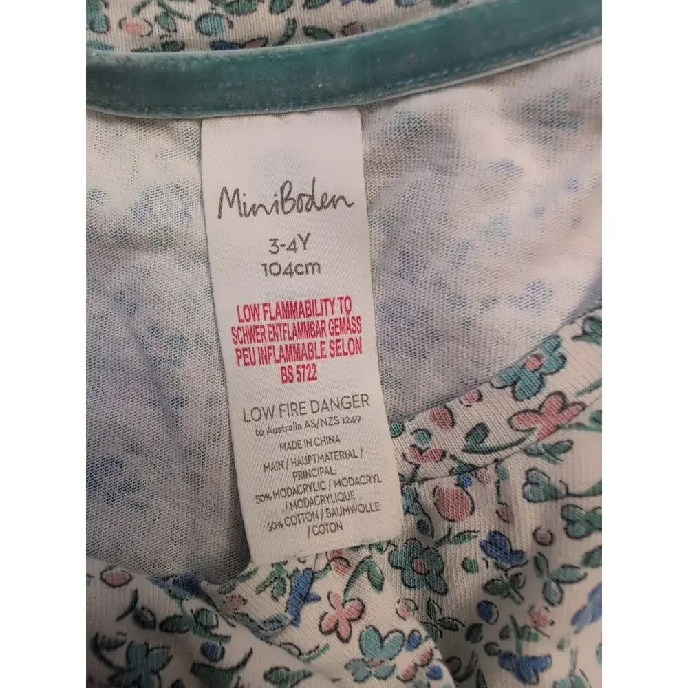 3/4 Mini Boden Blue Floral Long Sleeve Nightgown